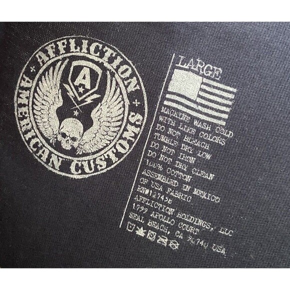 Affliction Womens American Customs Moto Foil Graphic Lace Up Top Size L Blue Y2K - Picture 7 of 15